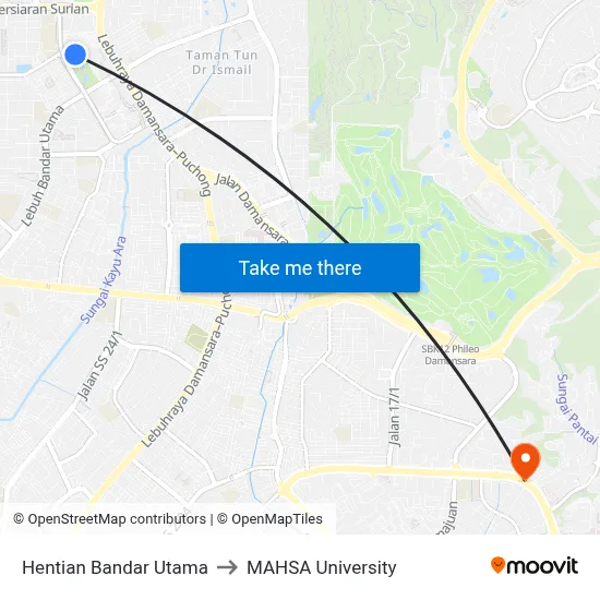 Hentian Bandar Utama to MAHSA University map