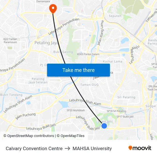 Calvary Convention Centre to MAHSA University map