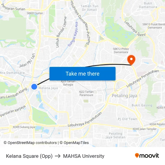 Kelana Square (Opp) to MAHSA University map