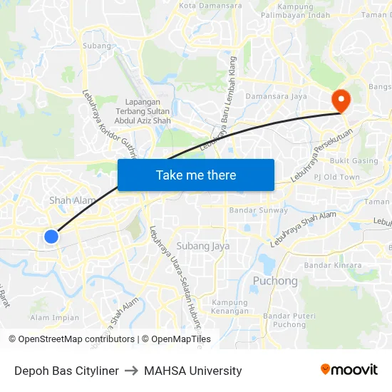 Depoh Bas Cityliner to MAHSA University map