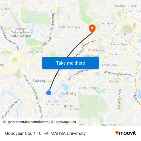 Goodyear Court 10 to MAHSA University map