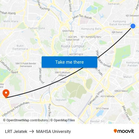 LRT Jelatek to MAHSA University map