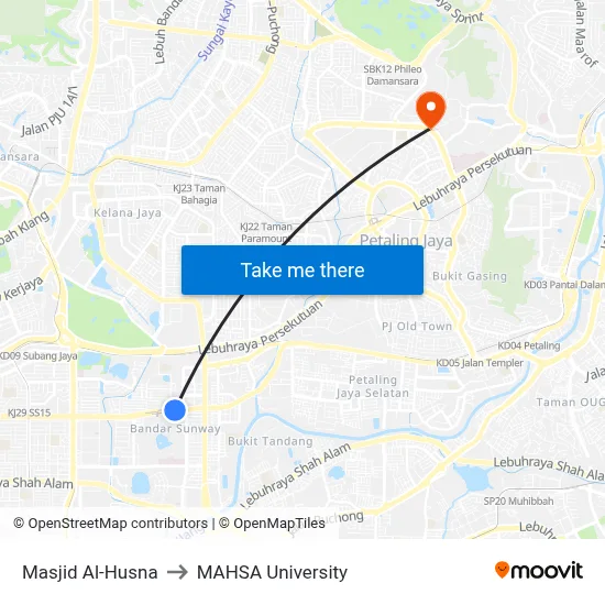 Masjid Al-Husna to MAHSA University map