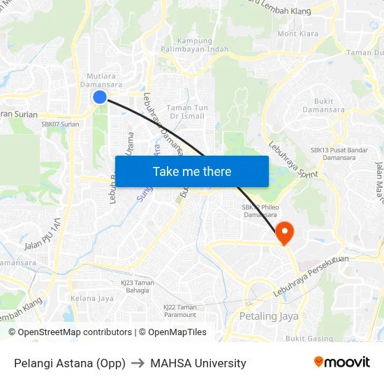 Pelangi Astana (Opp) to MAHSA University map
