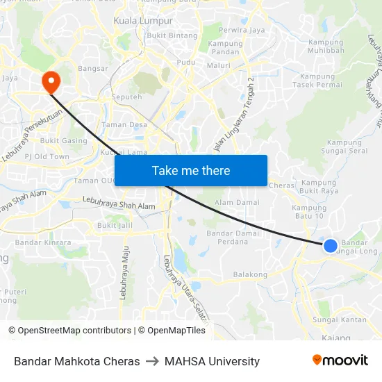 Bandar Mahkota Cheras to MAHSA University map