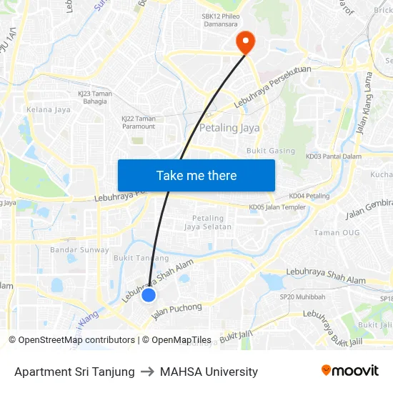 Apartment Sri Tanjung to MAHSA University map