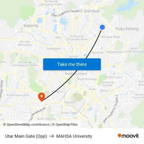 Utar Main Gate (Opp) to MAHSA University map