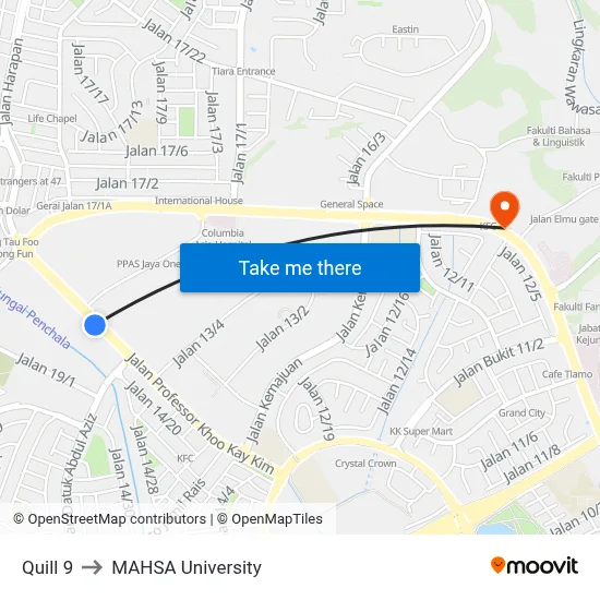 Quill 9 to MAHSA University map