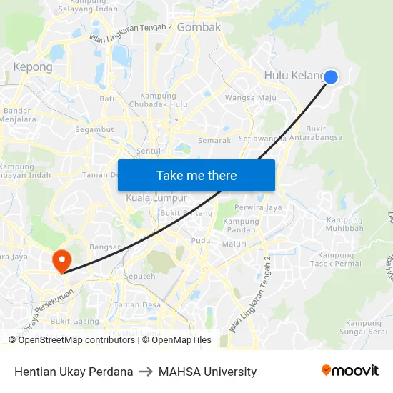 Hentian Ukay Perdana to MAHSA University map