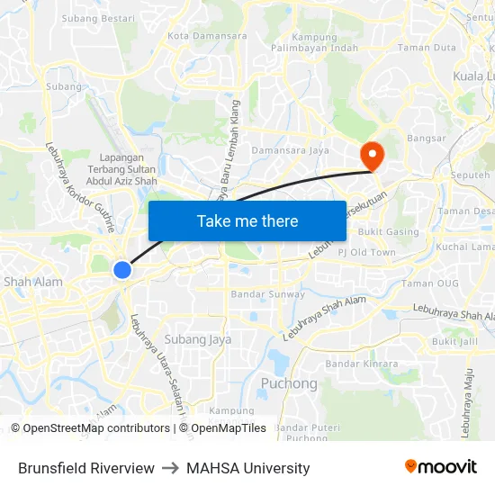 Brunsfield Riverview to MAHSA University map