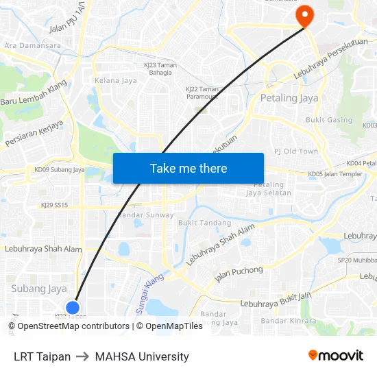 LRT Taipan to MAHSA University map