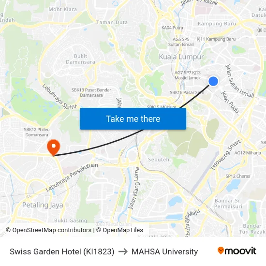Swiss Garden Hotel (Kl1823) to MAHSA University map
