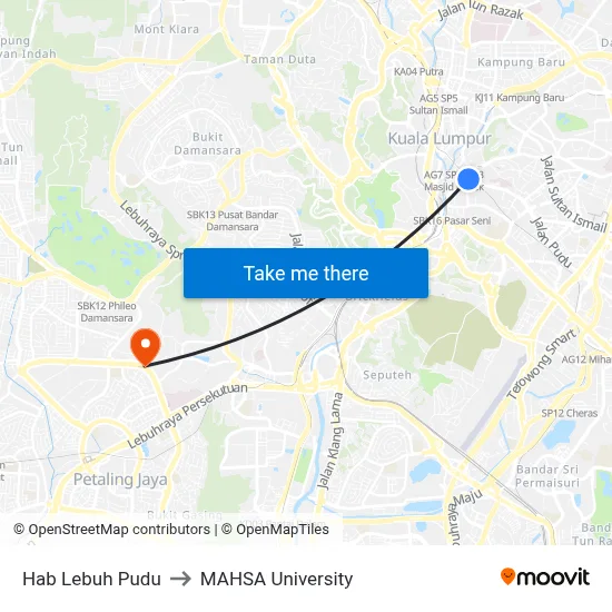 Hab Lebuh Pudu to MAHSA University map