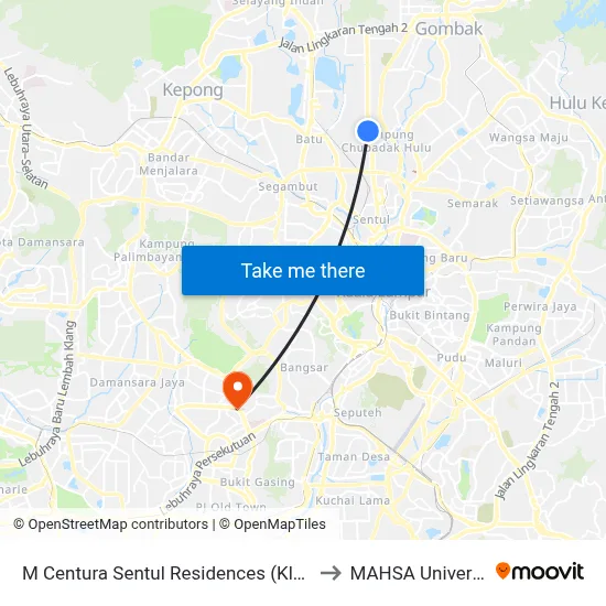 M Centura Sentul Residences (Kl1503) to MAHSA University map