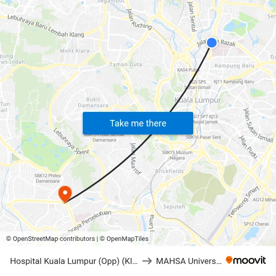 Hospital Kuala Lumpur (Opp) (Kl54) to MAHSA University map
