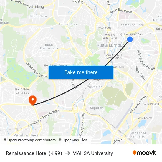 Renaissance Hotel (Kl99) to MAHSA University map