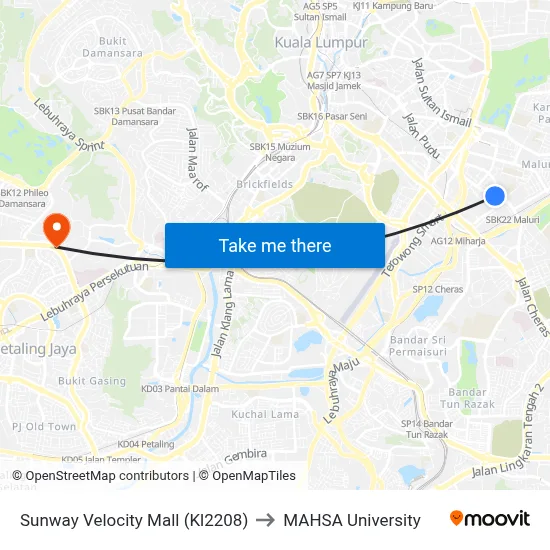 Sunway Velocity Mall (Kl2208) to MAHSA University map
