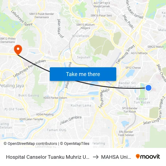 Hospital Canselor Tuanku Muhriz UKM (Kl1983) to MAHSA University map