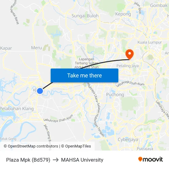Plaza Mpk (Bd579) to MAHSA University map
