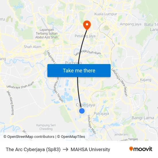 The Arc Cyberjaya (Sp83) to MAHSA University map
