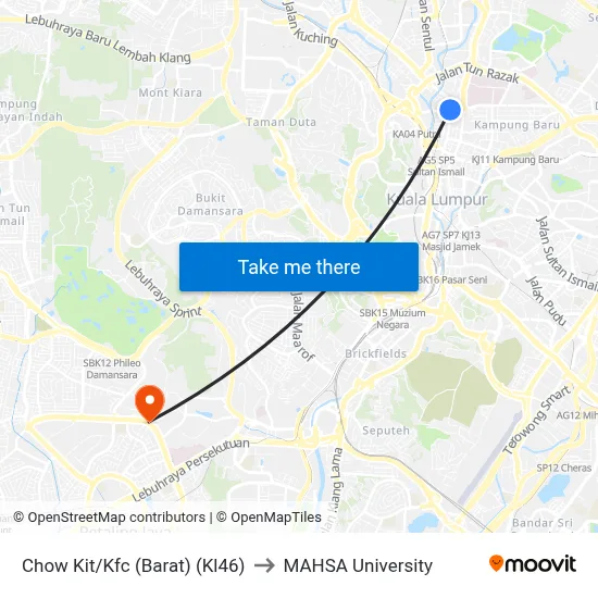 Chow Kit/Kfc (Barat) (Kl46) to MAHSA University map
