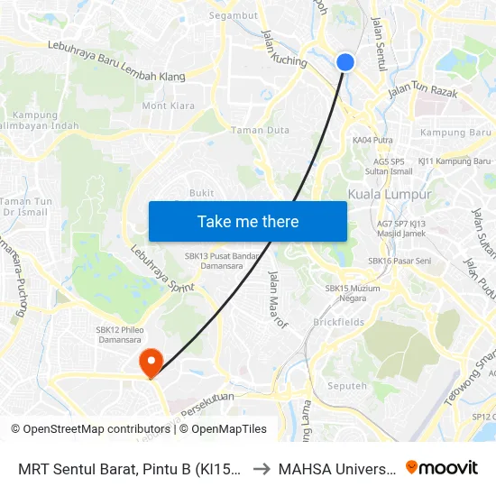MRT Sentul Barat, Pintu B (Kl1580) to MAHSA University map