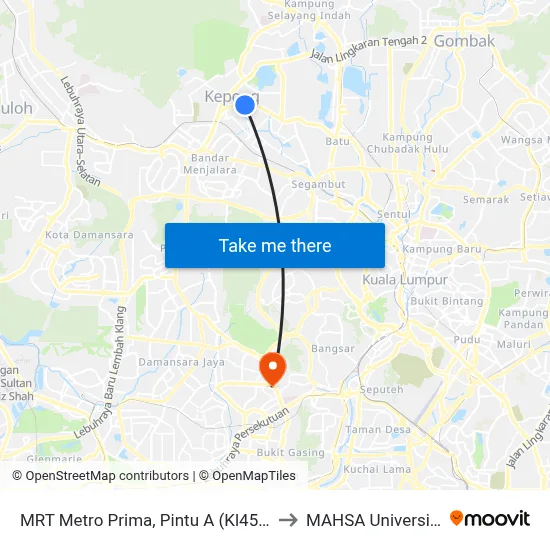 MRT Metro Prima, Pintu A (Kl451) to MAHSA University map