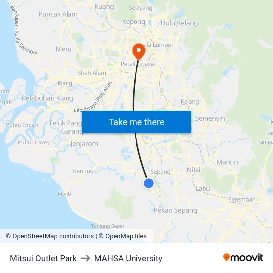 Mitsui Outlet Park to MAHSA University map