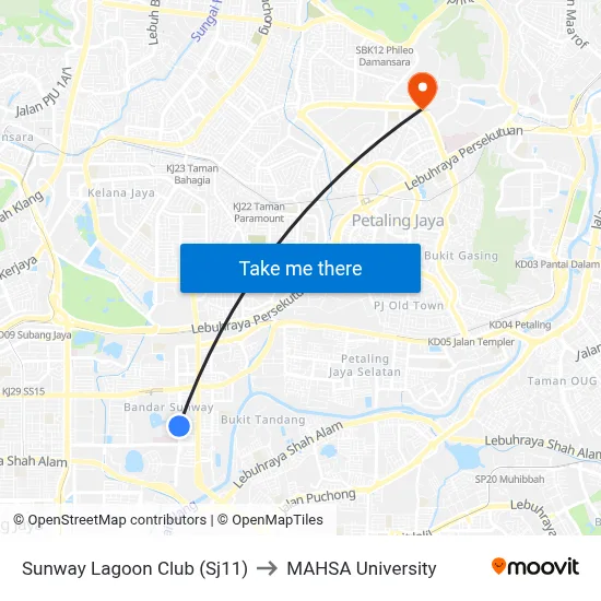 Sunway Lagoon Club (Sj11) to MAHSA University map