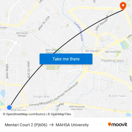 Mentari Court 2 (Pj606) to MAHSA University map