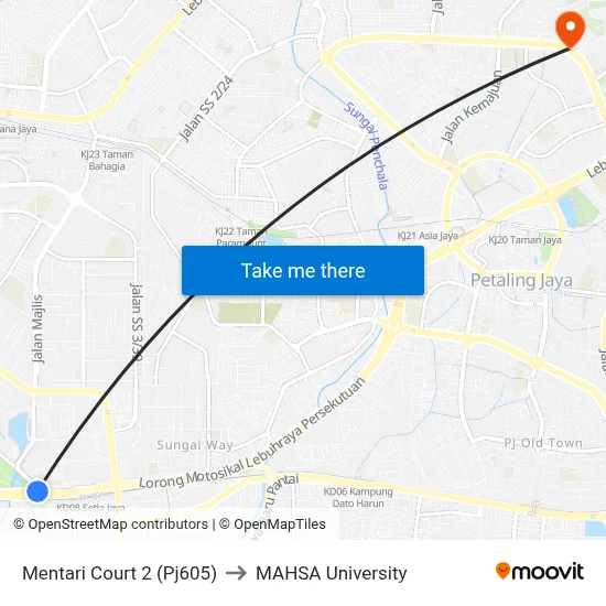 Mentari Court 2 (Pj605) to MAHSA University map