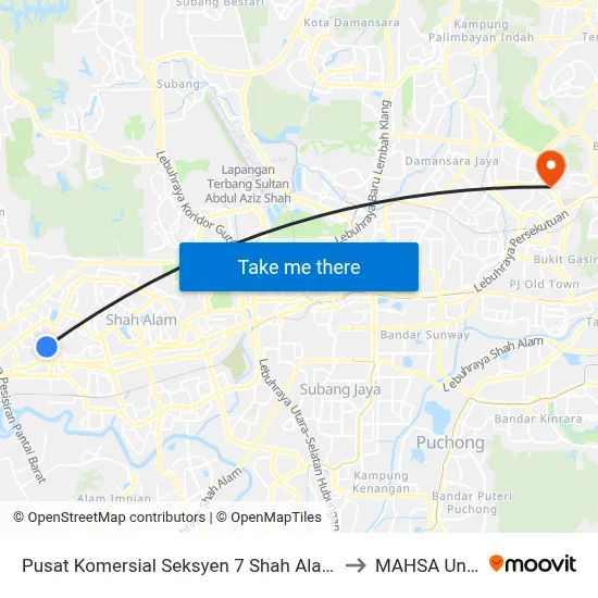 Pusat Komersial Seksyen 7 Shah Alam (Utara) (Sa273) to MAHSA University map