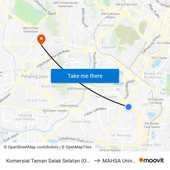 Komersial Taman Salak Selatan (Opp) (Kl795) to MAHSA University map