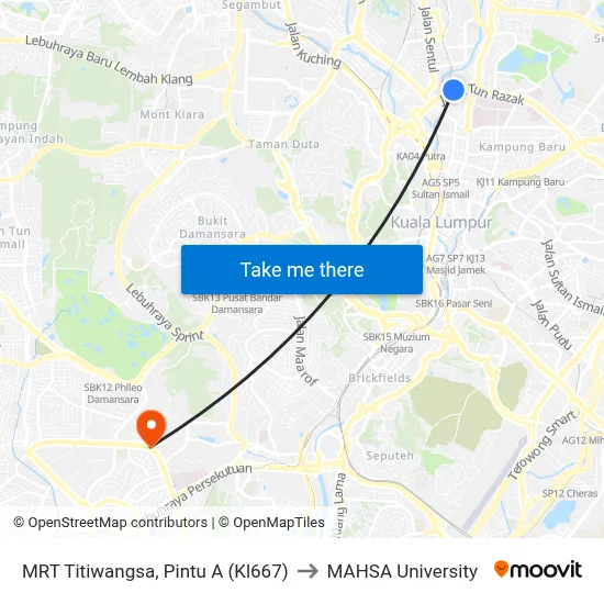 MRT Titiwangsa, Pintu A (Kl667) to MAHSA University map
