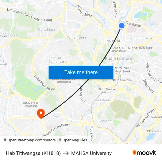 Hab Titiwangsa (Kl1818) to MAHSA University map
