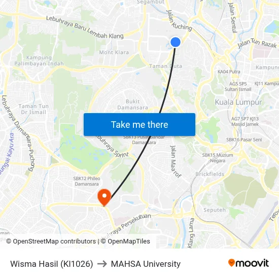 Wisma Hasil (Kl1026) to MAHSA University map