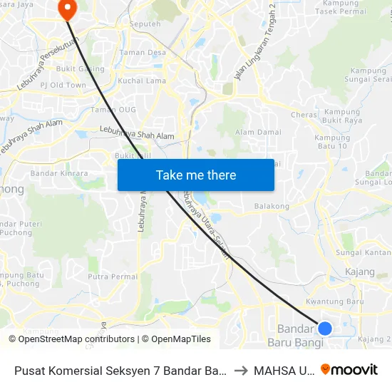 Pusat Komersial Seksyen 7 Bandar Baru Bangi (Selatan) (Kj439) to MAHSA University map