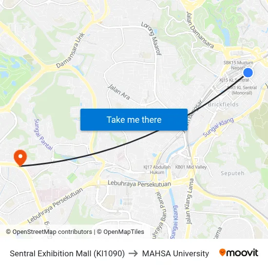 Sentral Exhibition Mall (Kl1090) to MAHSA University map