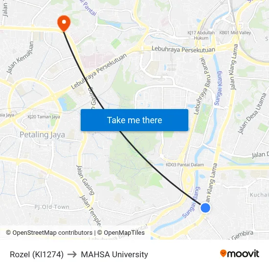 Rozel (Kl1274) to MAHSA University map
