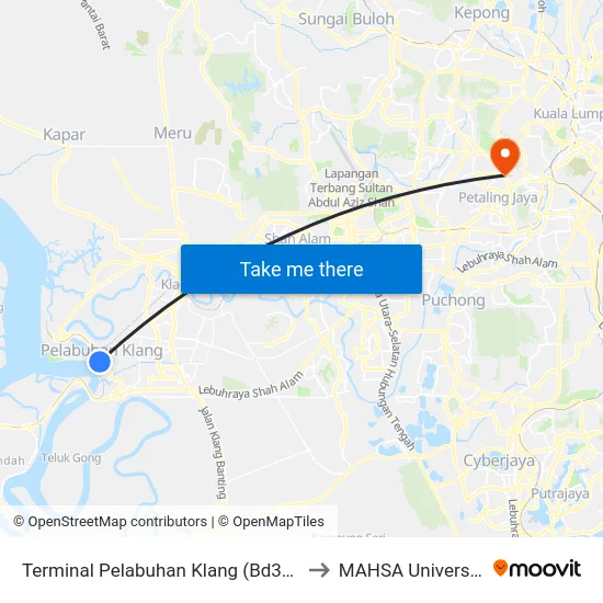 Terminal Pelabuhan Klang (Bd344) to MAHSA University map
