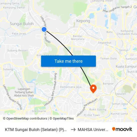 KTM Sungai Buloh (Selatan) (Pj587) to MAHSA University map