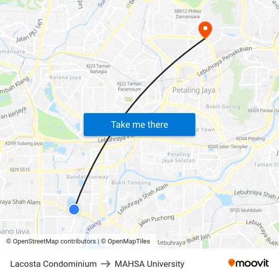 Lacosta Condominium to MAHSA University map
