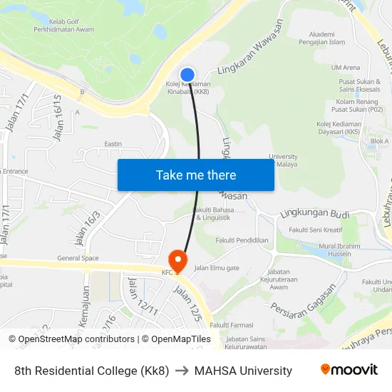8th Residential College (Kk8) to MAHSA University map