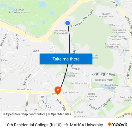 10th Residential College (Kk10) to MAHSA University map