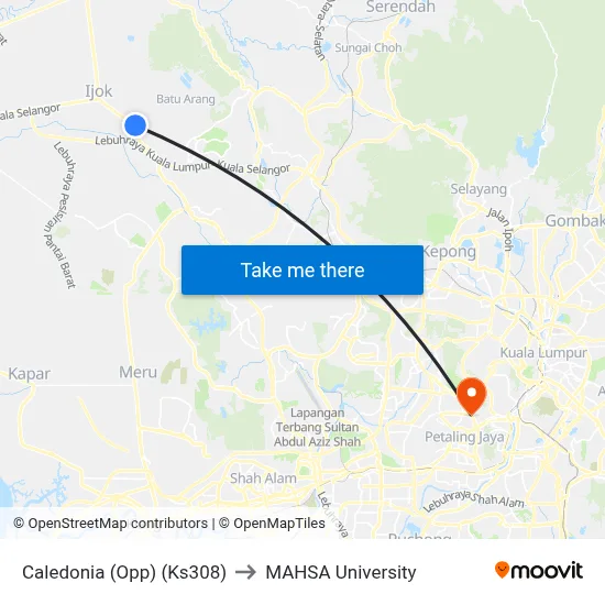 Caledonia (Opp) (Ks308) to MAHSA University map