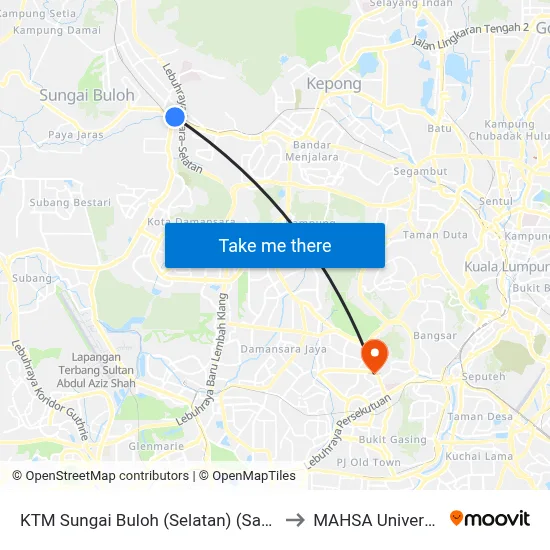 KTM Sungai Buloh (Selatan) (Sa898) to MAHSA University map