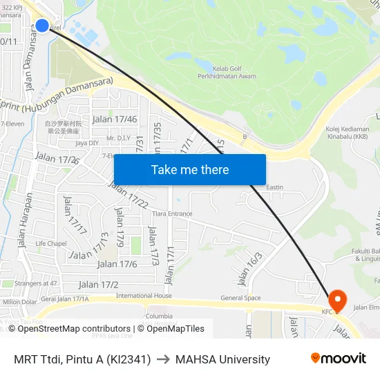 MRT Ttdi, Pintu A (Kl2341) to MAHSA University map