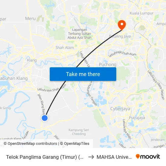 Telok Panglima Garang (Timur) (Lg173) to MAHSA University map