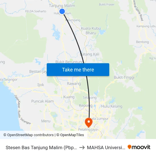 Stesen Bas Tanjung Malim (Pbp1) to MAHSA University map