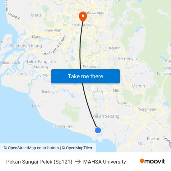 Pekan Sungai Pelek (Sp121) to MAHSA University map